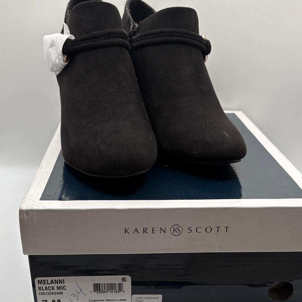 Karen Scott Black Heeled Ankle Boots with Gold Accent - Picture 7 of 10